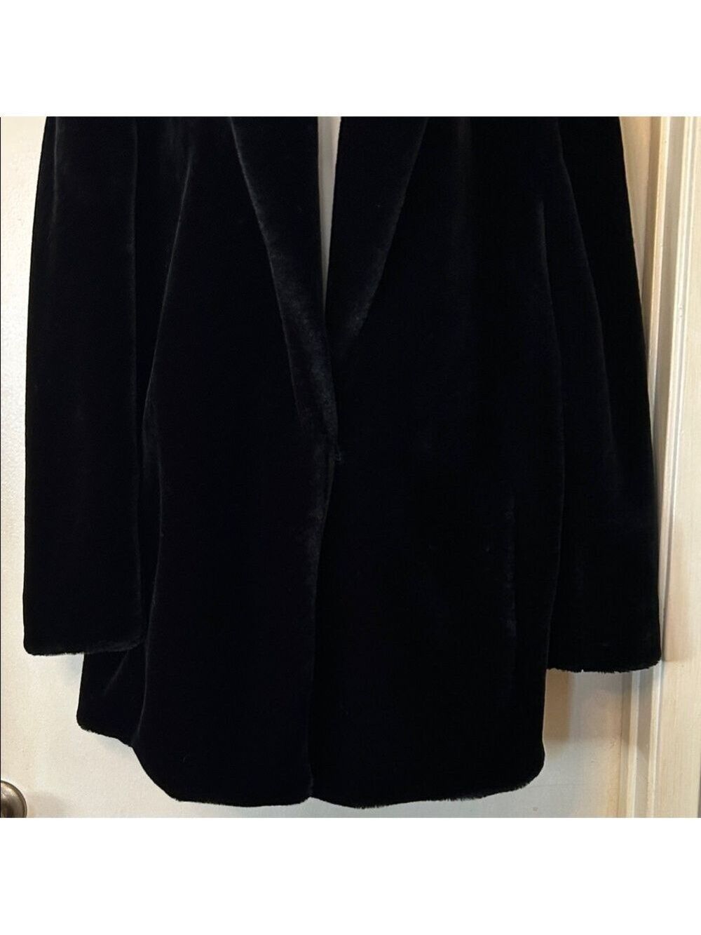 Sajon Vintage Plush Black Teddy Coat with Elegant Shawl Collar size M - Picture 3 of 10